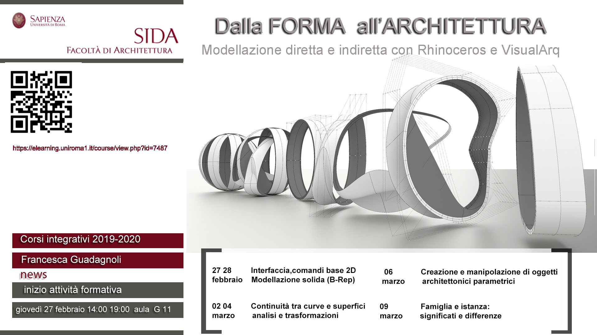 Centro S.I.D.A. – 2020 – Dalla forma all'architettura - corso di modellazione diretta e indiretta con  Rhinoceros &Visualarq 